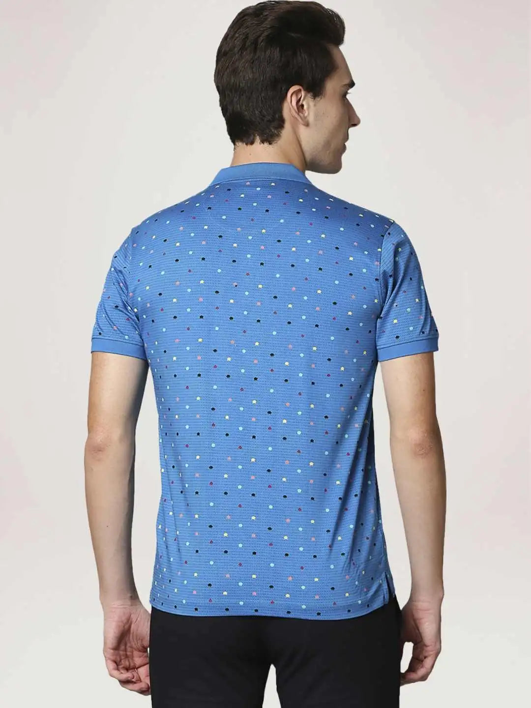 Park Avenue Men Blue Printed Slim Fit Casual Polo