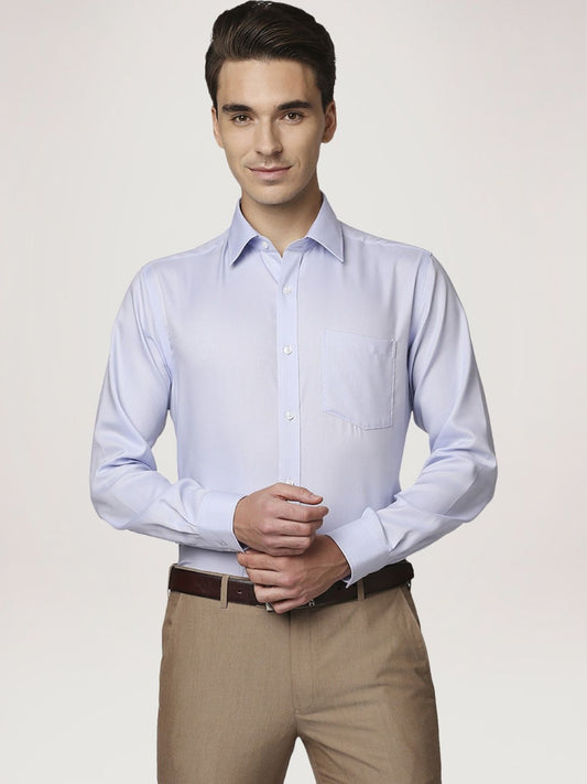 Park Avenue Men Light Blue Solid Regular Fit Work Shirt