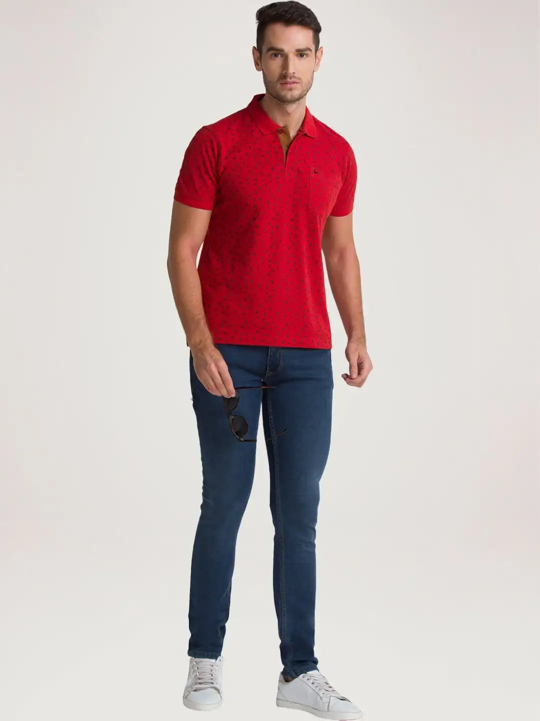 Parx Men Dark Orange Printed Regular Fit Casual Polo