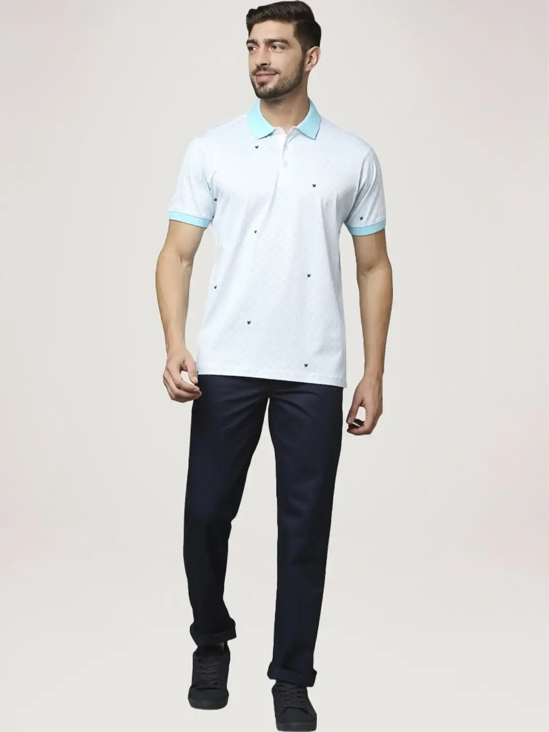 Park Avenue Men Medium Blue Printed Slim Fit Casual Polo