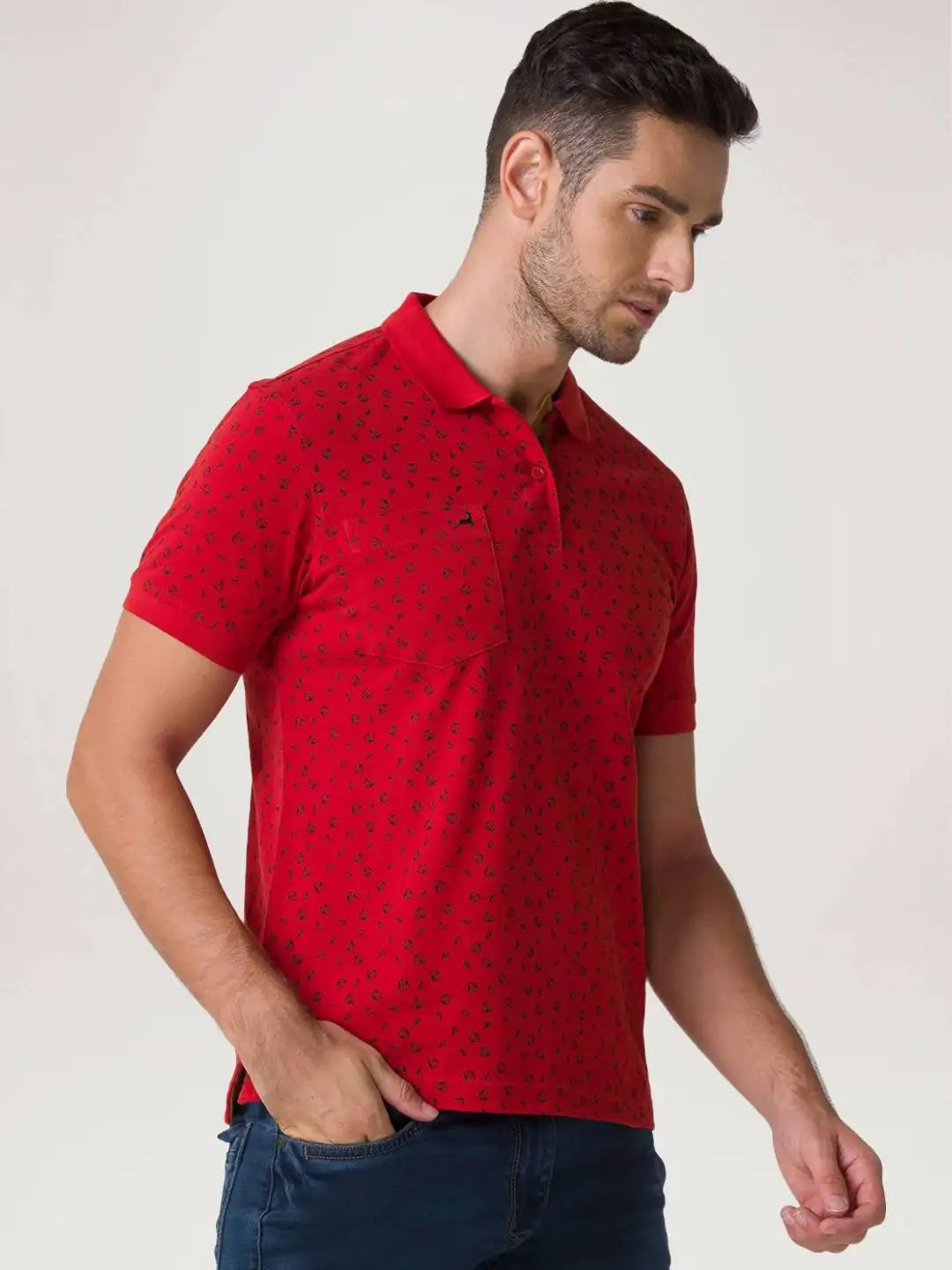 Parx Men Dark Orange Printed Regular Fit Casual Polo