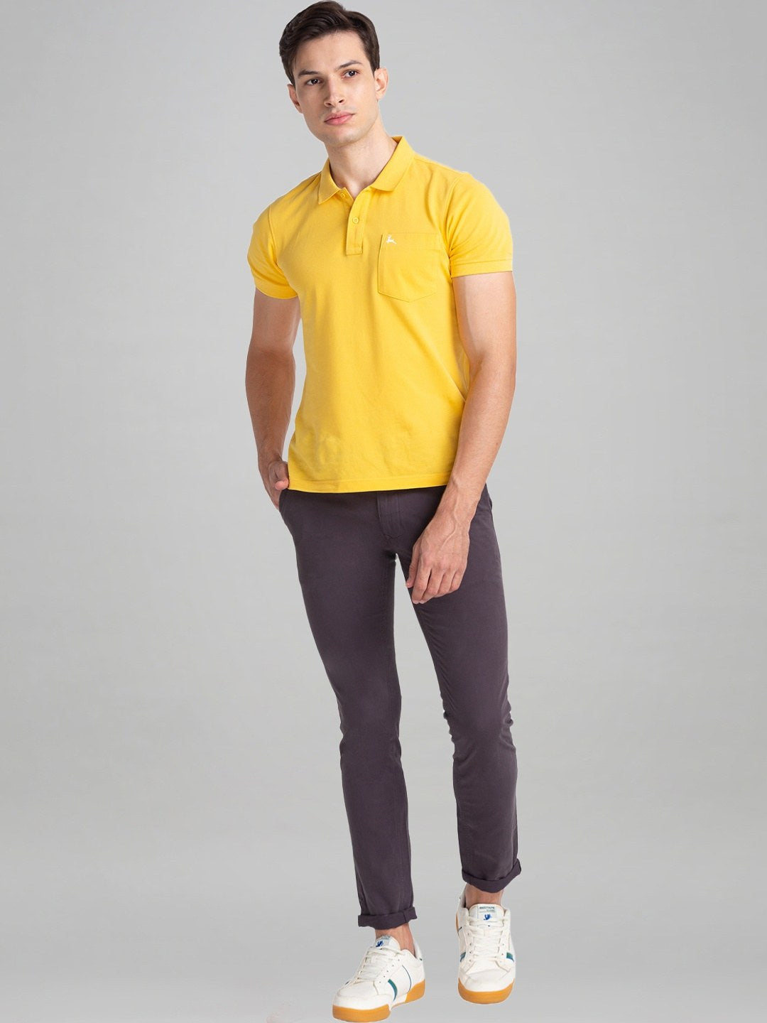 Parx Men Dark Grey Solid Tapered Fit Work chinos