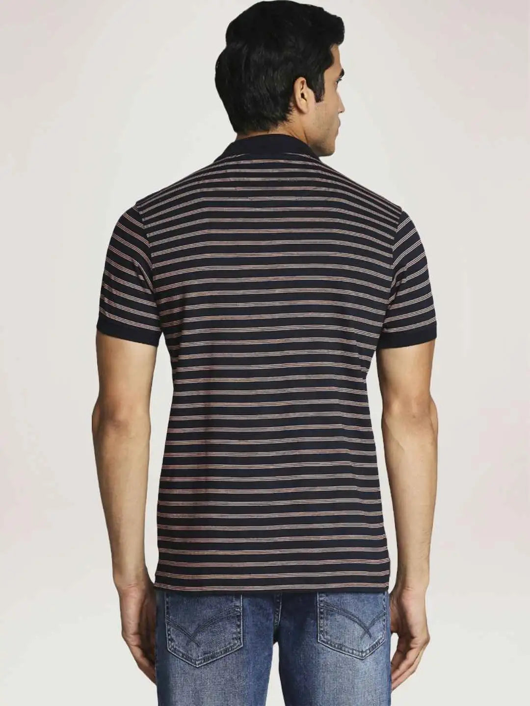 Parx Men Blue Stripe Regular Fit Casual Polo