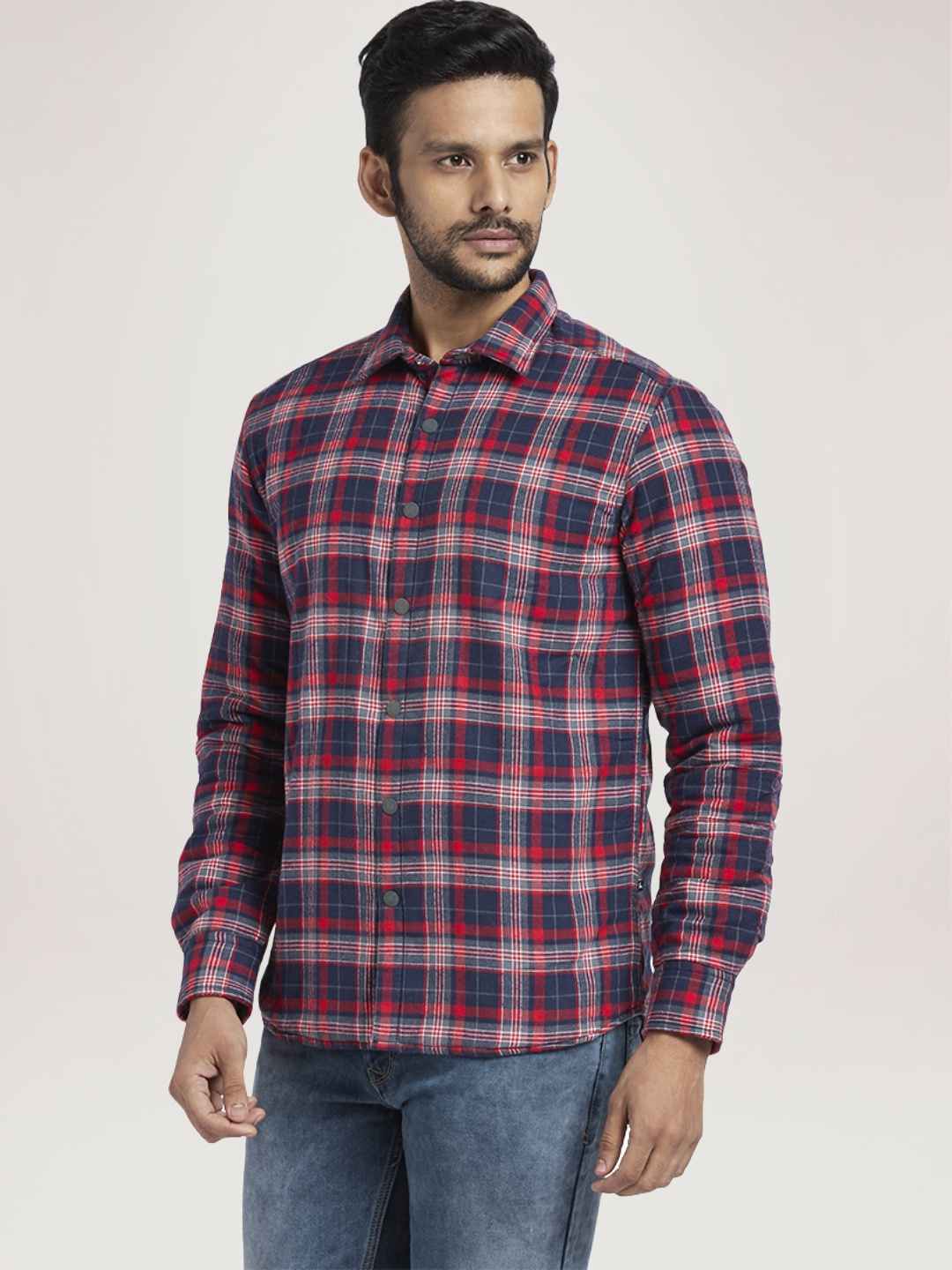 Parx Men Medium Red Checks Slim Fit Party Shirt