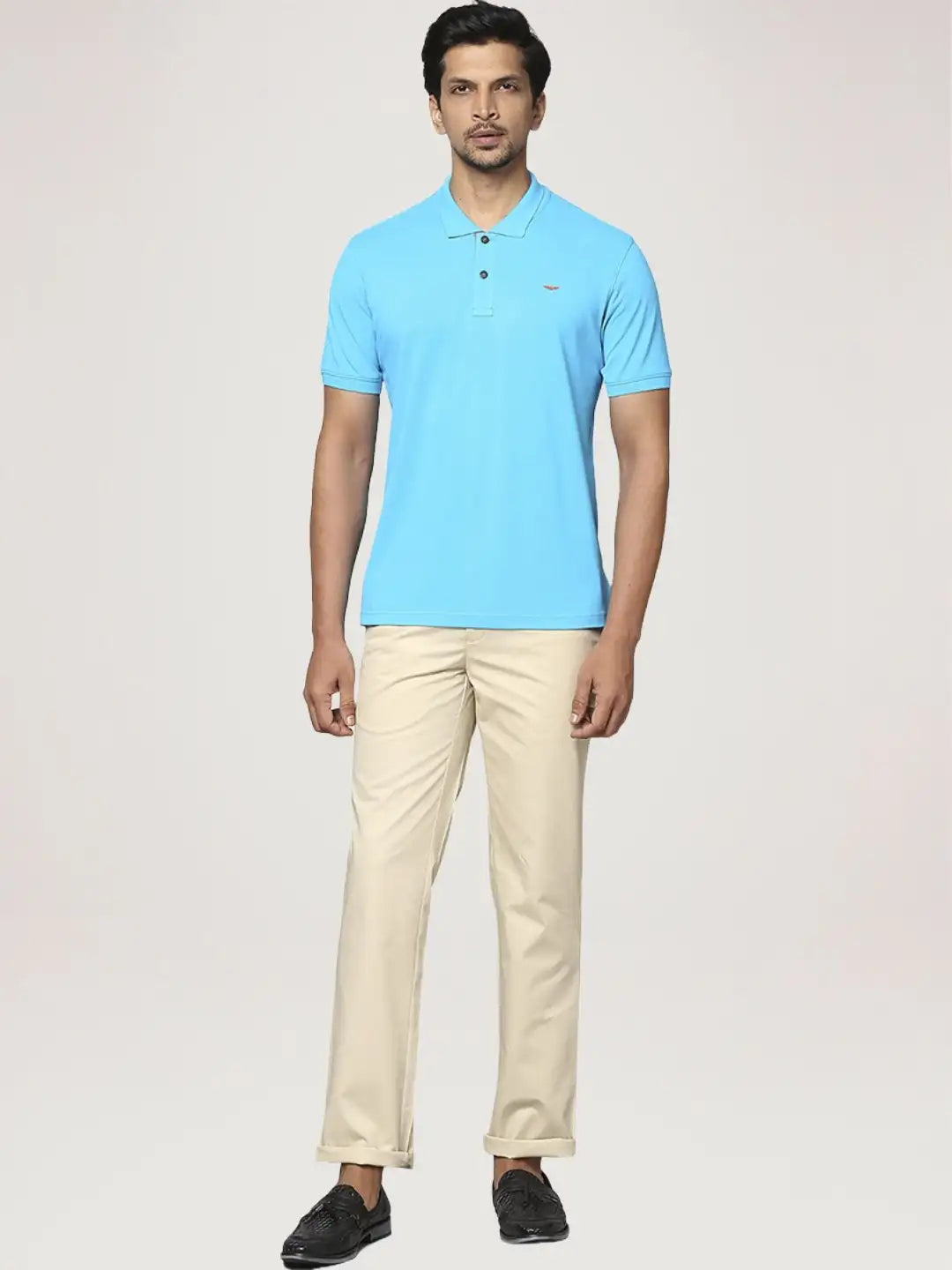 Park Avenue Men Medium Blue Solid Slim Fit Casual Polo
