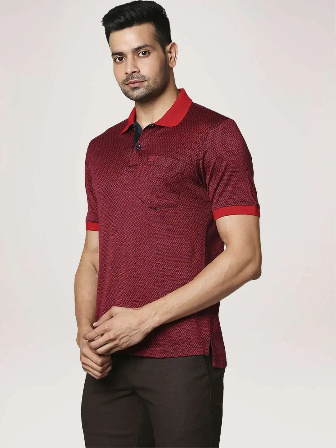 Raymond Men Dark Maroon Solid Regular Fit Casual T-Shirt