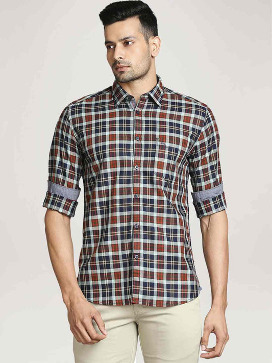 Parx Men Medium Green Checks Slim Fit Party Shirt