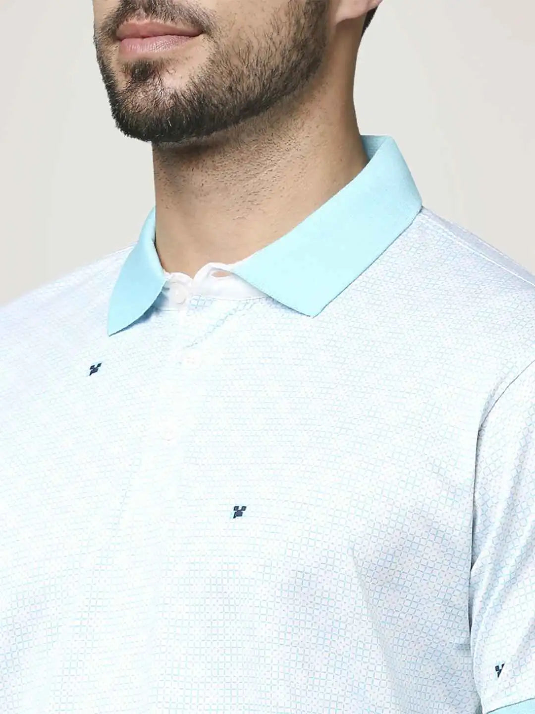 Park Avenue Men Medium Blue Printed Slim Fit Casual Polo