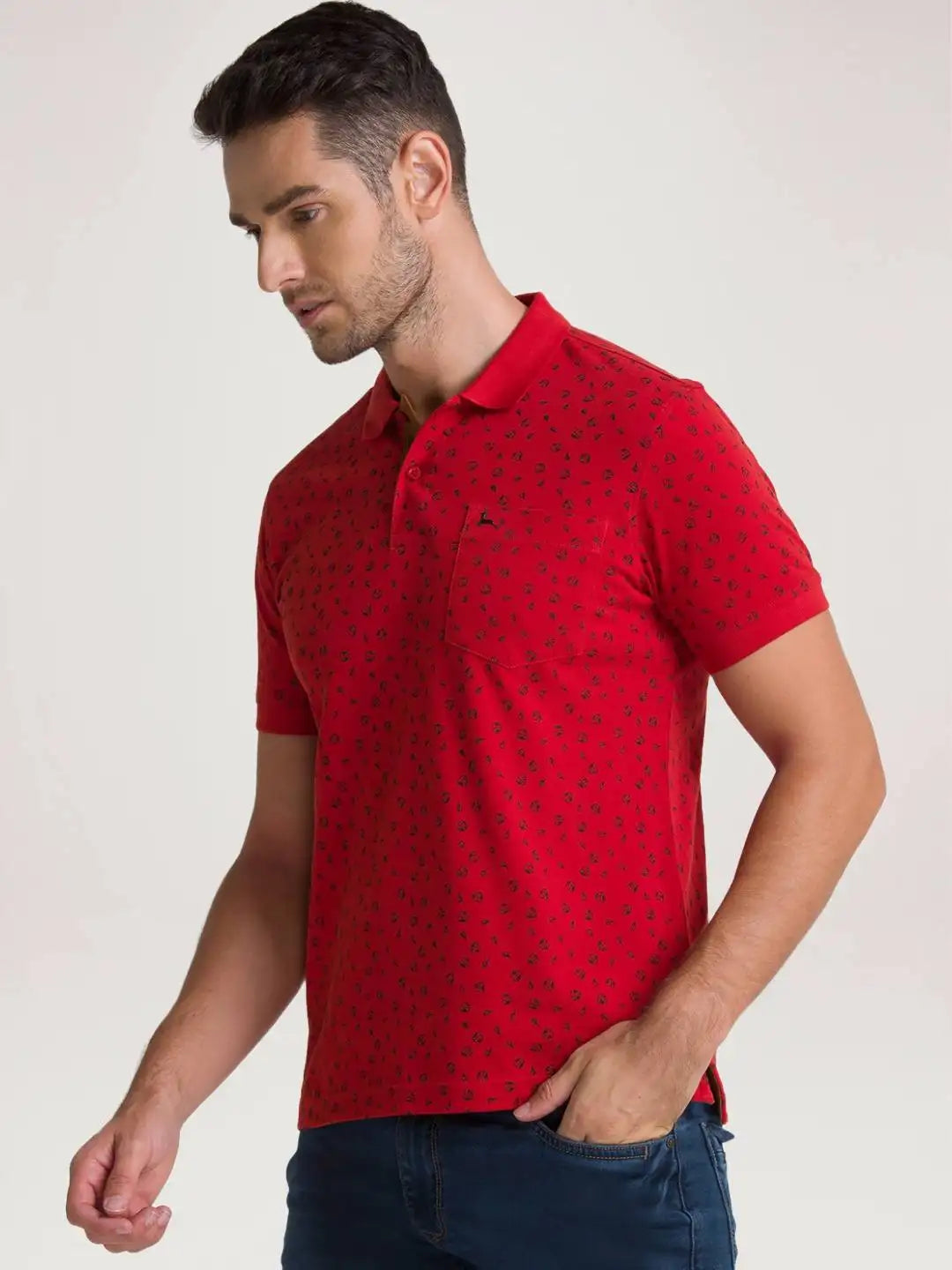 Parx Men Dark Orange Printed Regular Fit Casual Polo