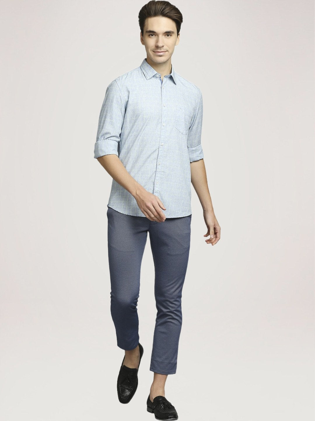 Parx Men Medium Blue Checks Slim Fit Party Shirt