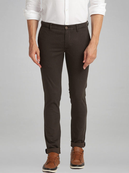 Parx Men Dark Green Printed Super Slim Fit Work Trouser