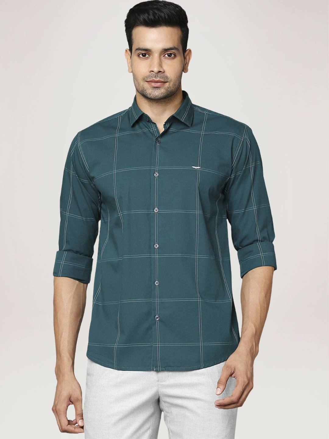 Park Avenue Men Dark Green Checks Slim Fit Party Shirt