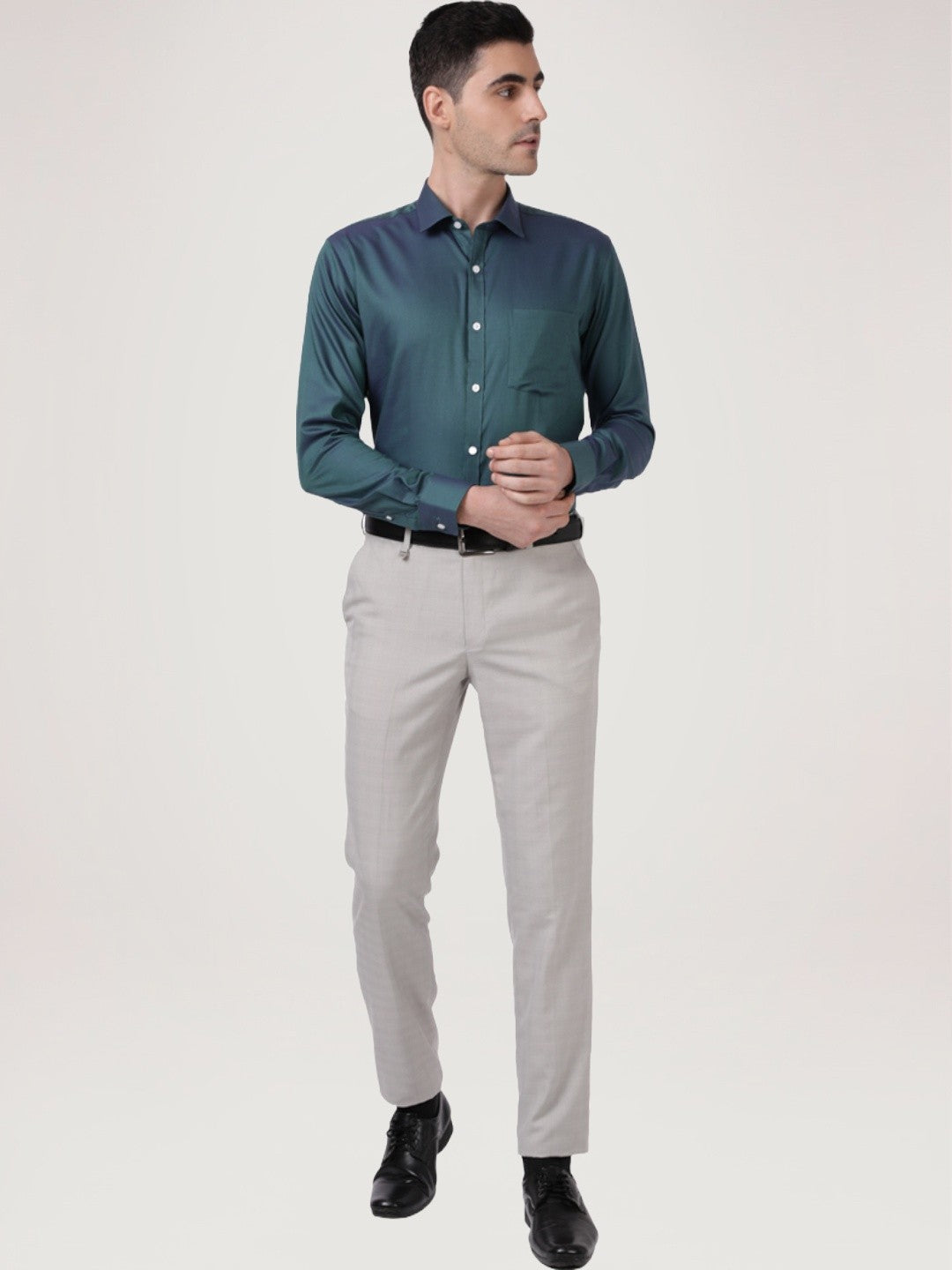 Park Avenue Men Dark Green Solid Slim Fit Work Shirt