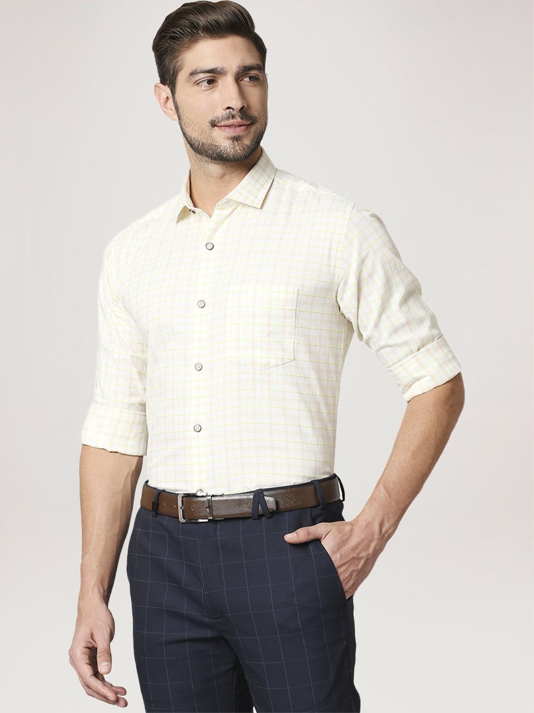 Park Avenue Men Medium Orange Checks Slim Fit Party Shirt