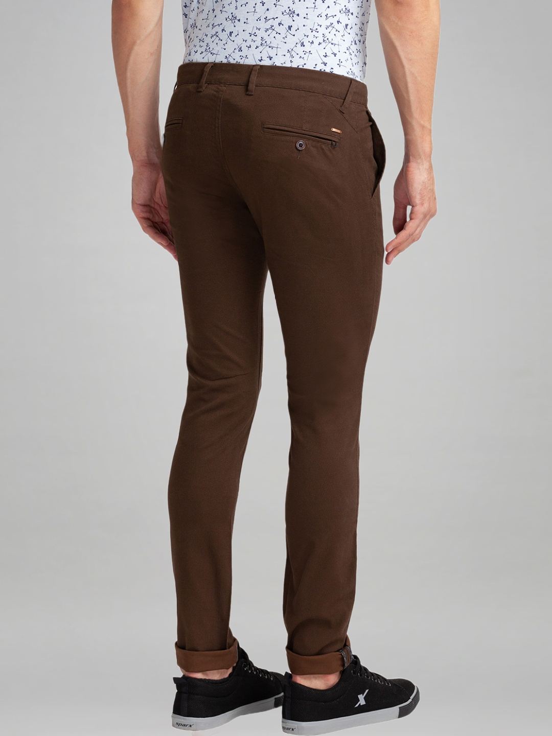 Parx Men Dark Brown Printed Super Slim Fit Work Trouser