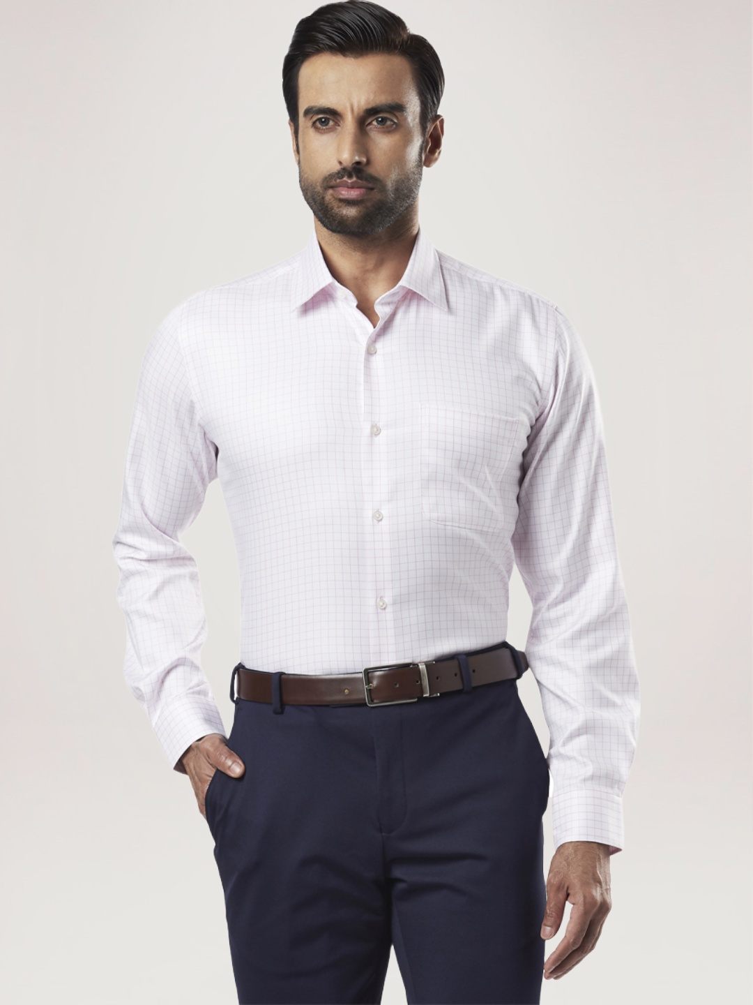 Raymond Men Light Red Solid Regular Fit Work Shirt
