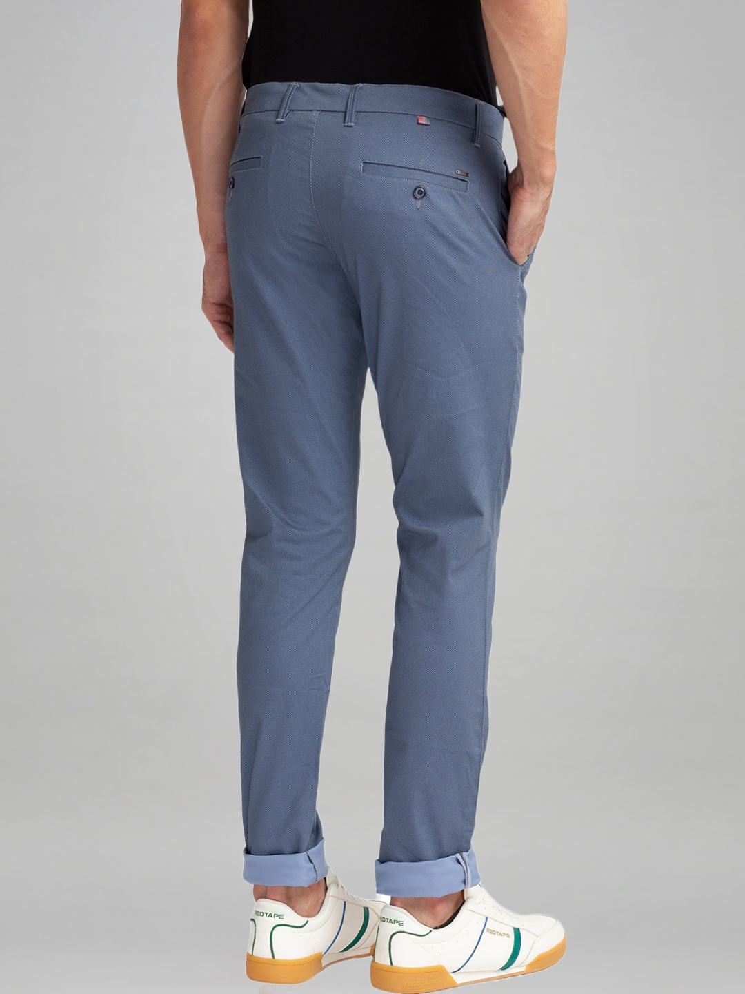 Parx Men Medium Blue Printed Tapered Fit Casual chinos