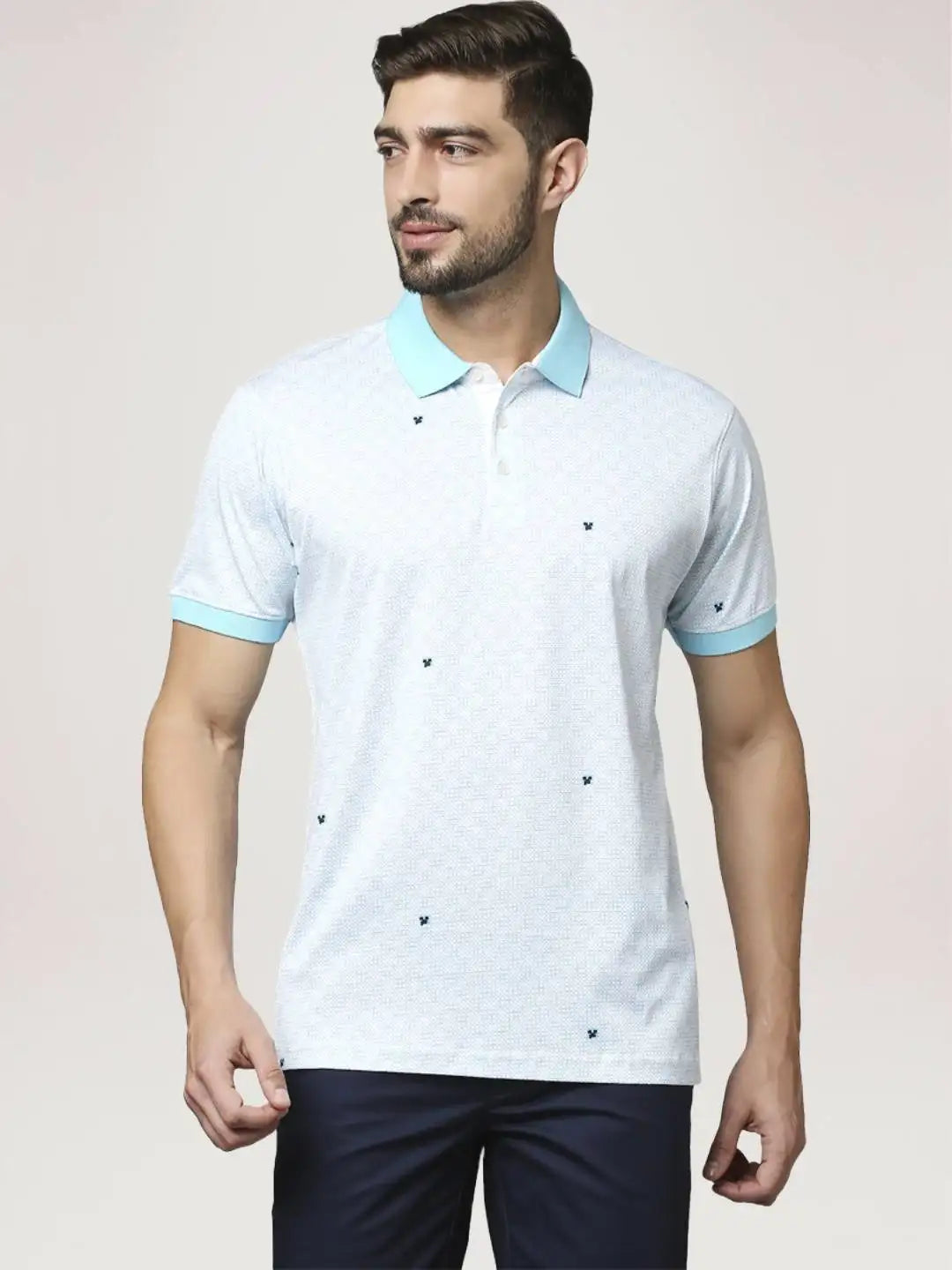 Park Avenue Men Medium Blue Printed Slim Fit Casual Polo