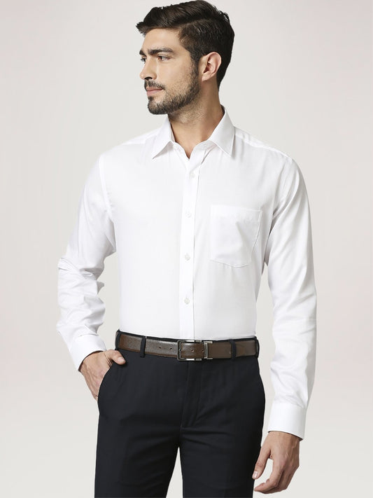 Park Avenue Men White Solid Regular Fit Work Shirt