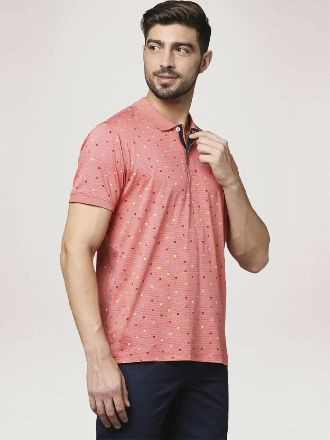 Park Avenue Men Medium Red Printed Slim Fit Casual Polo