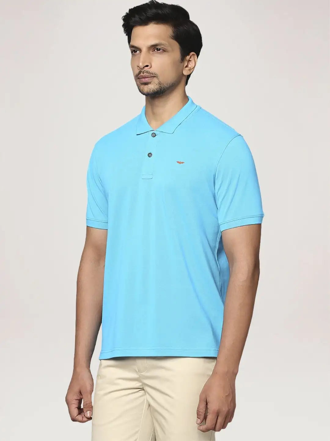 Park Avenue Men Medium Blue Solid Slim Fit Casual Polo