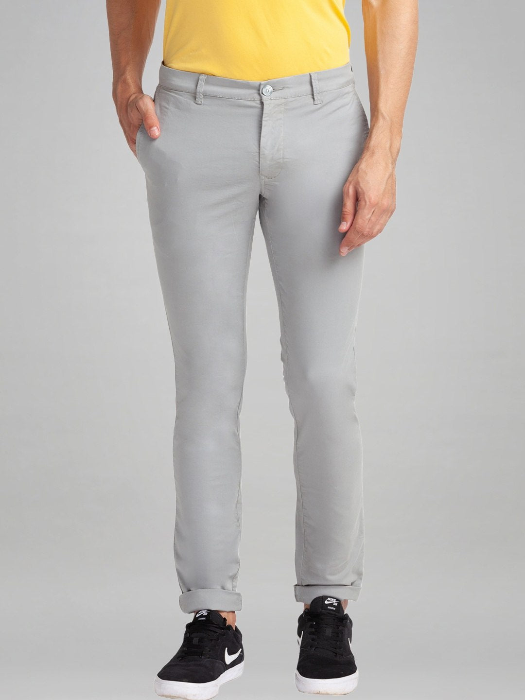Parx Men Medium Grey Solid Super Slim Fit Work Trouser