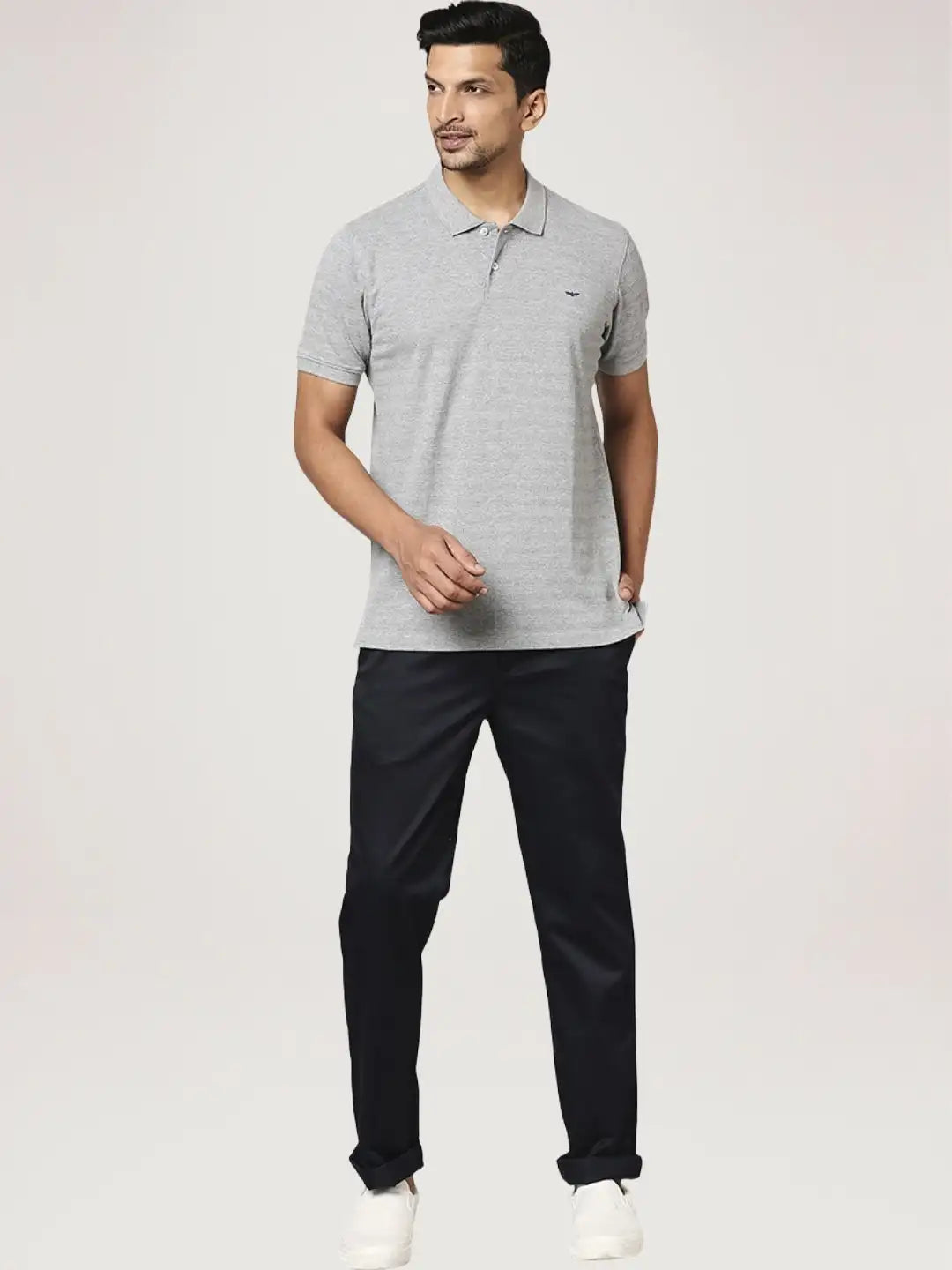 Park Avenue Men Medium Grey Solid Slim Fit Casual Polo