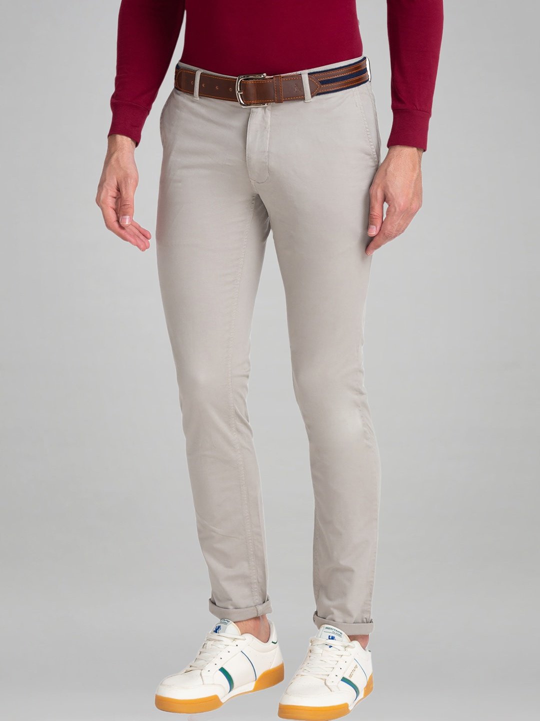 Parx Men Medium Grey Solid Tapered Fit Work Trouser