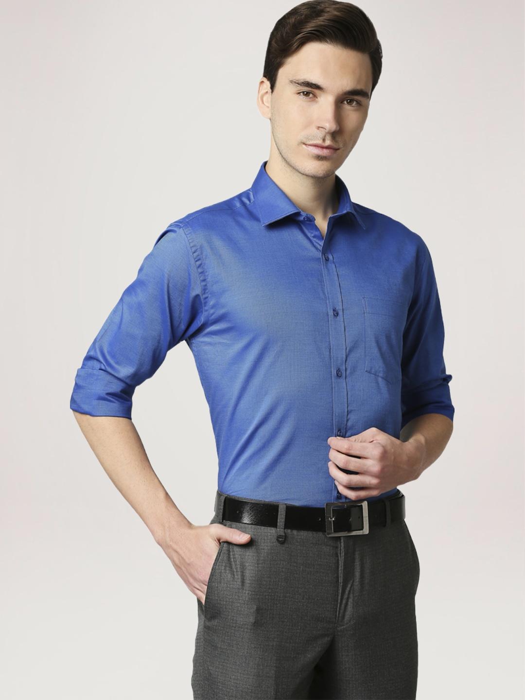 Park Avenue Men Blue Solid Slim Fit Work Shirt