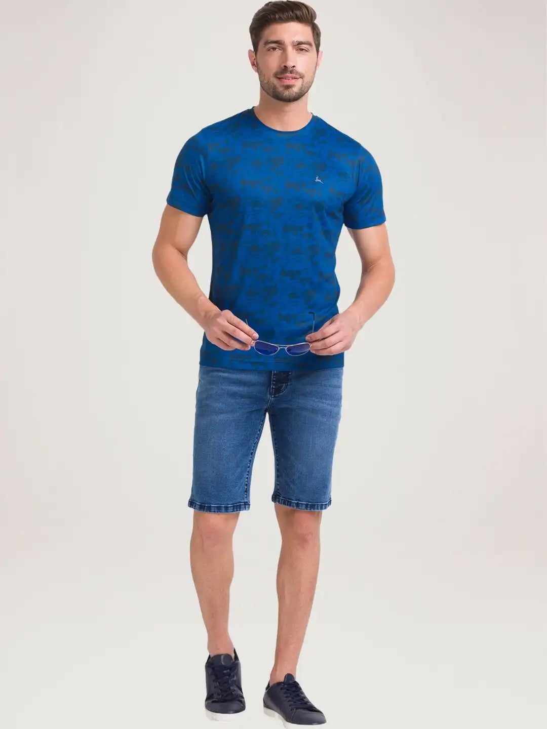 Parx Men Blue Printed Regular Fit Casual T-Shirt