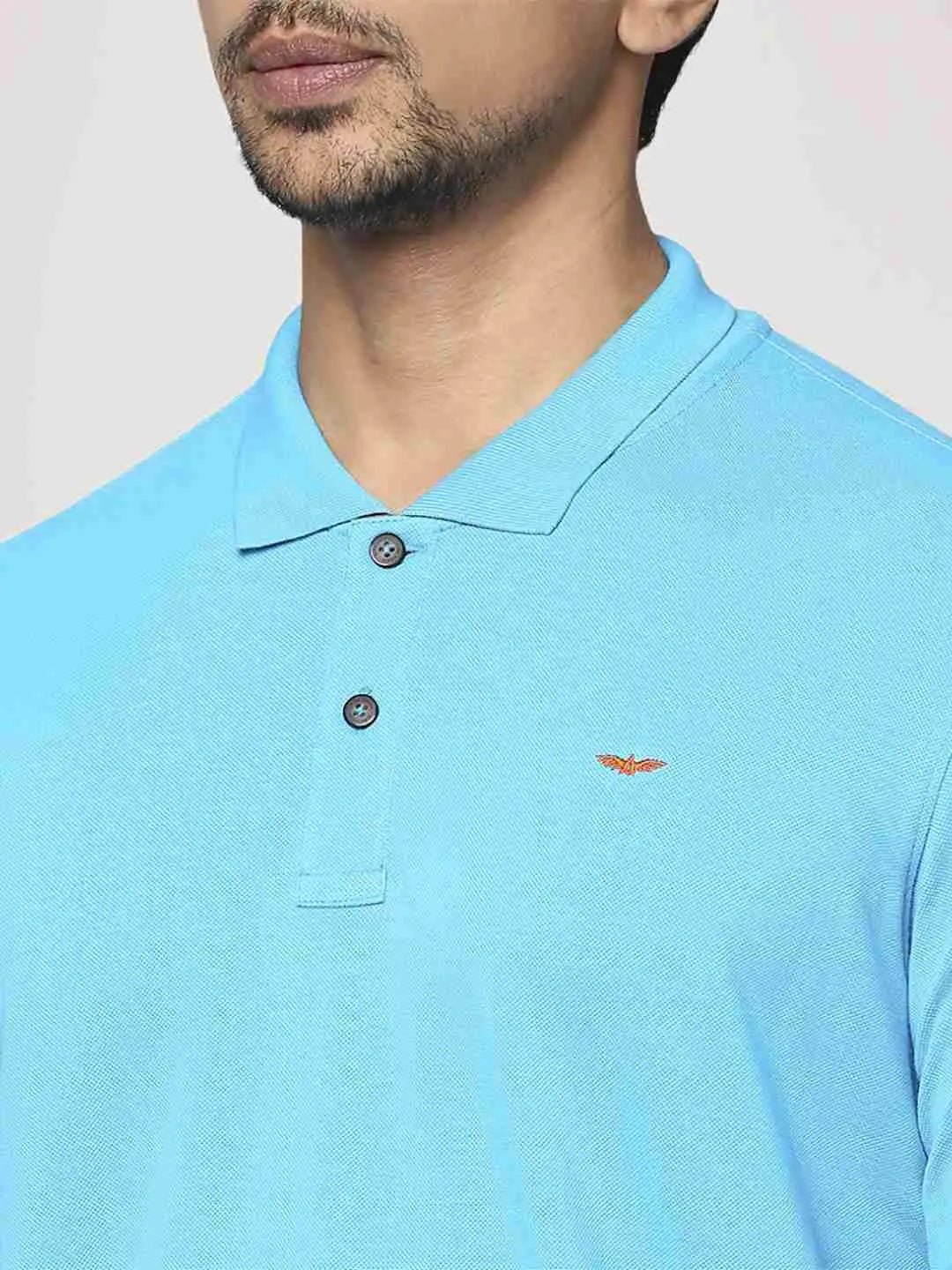 Park Avenue Men Medium Blue Solid Slim Fit Casual Polo