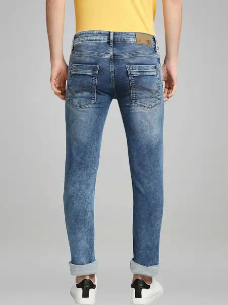 Parx Men Medium Blue Solid Tapered Fit Casual Jeans