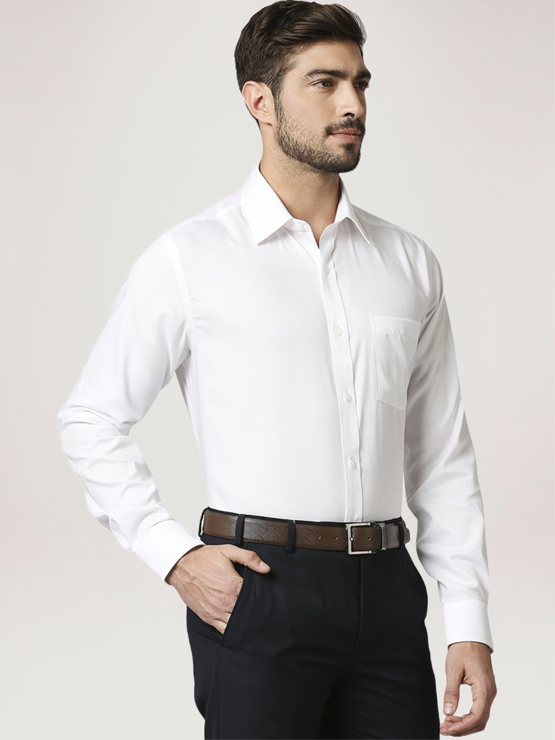 Park Avenue Men White Solid Regular Fit Work Shirt
