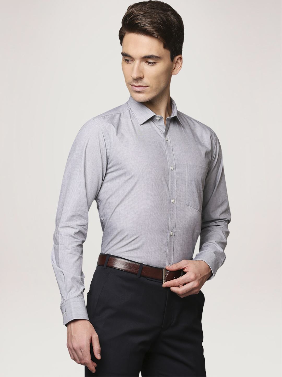 Park Avenue Men Medium Grey Solid Slim Fit Work Shirt