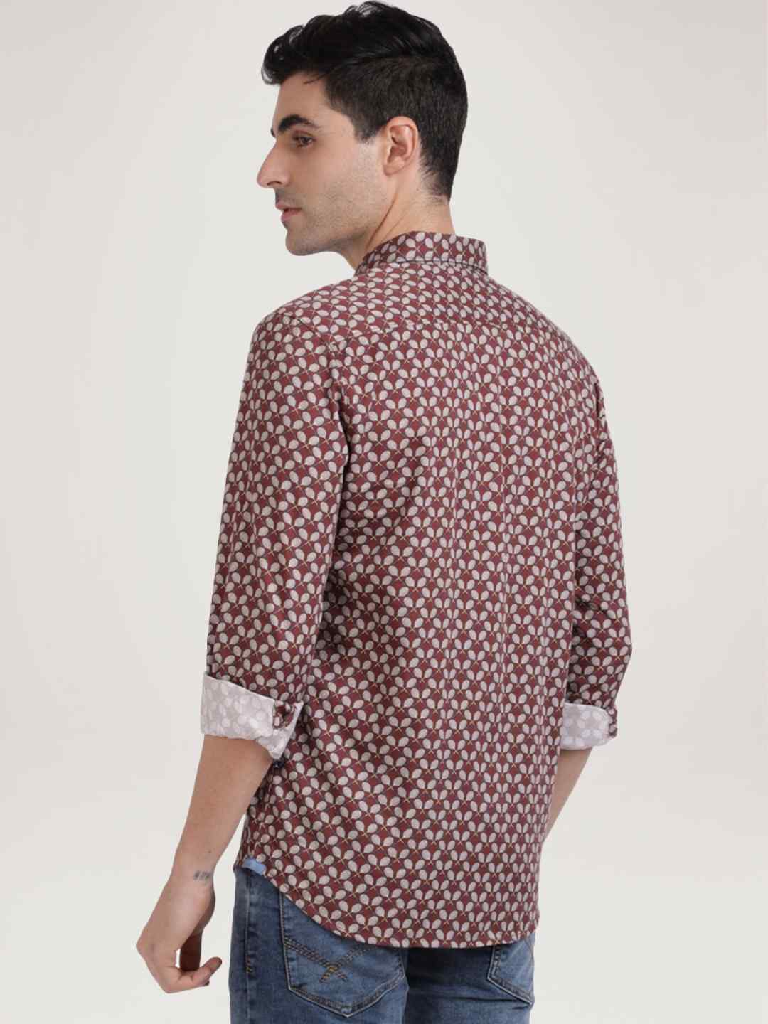 Parx Men Medium Brown Printed Slim Fit Casual Shirt