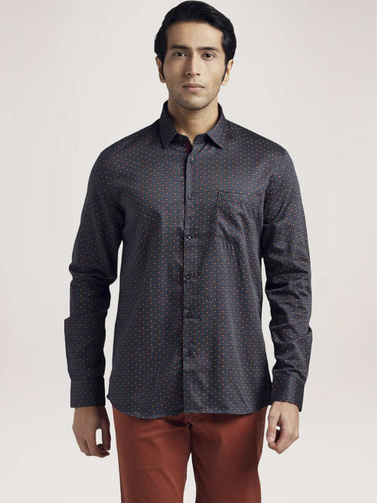 Parx Men Blue Printed Slim Fit Casual Shirt