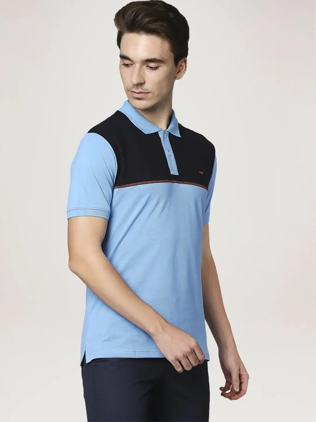 Park Avenue Men Medium Blue Solid Slim Fit Casual Polo