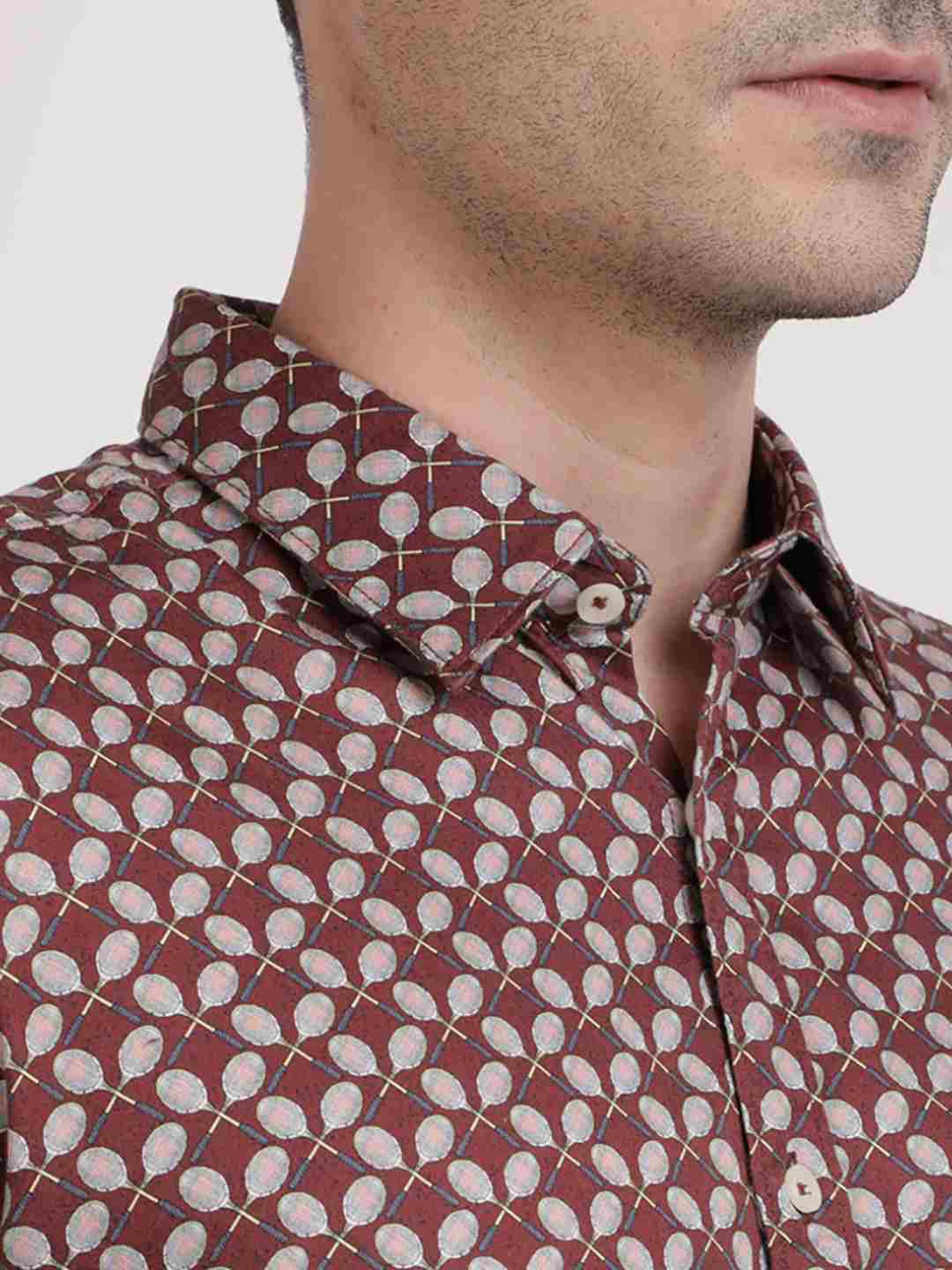 Parx Men Medium Brown Printed Slim Fit Casual Shirt