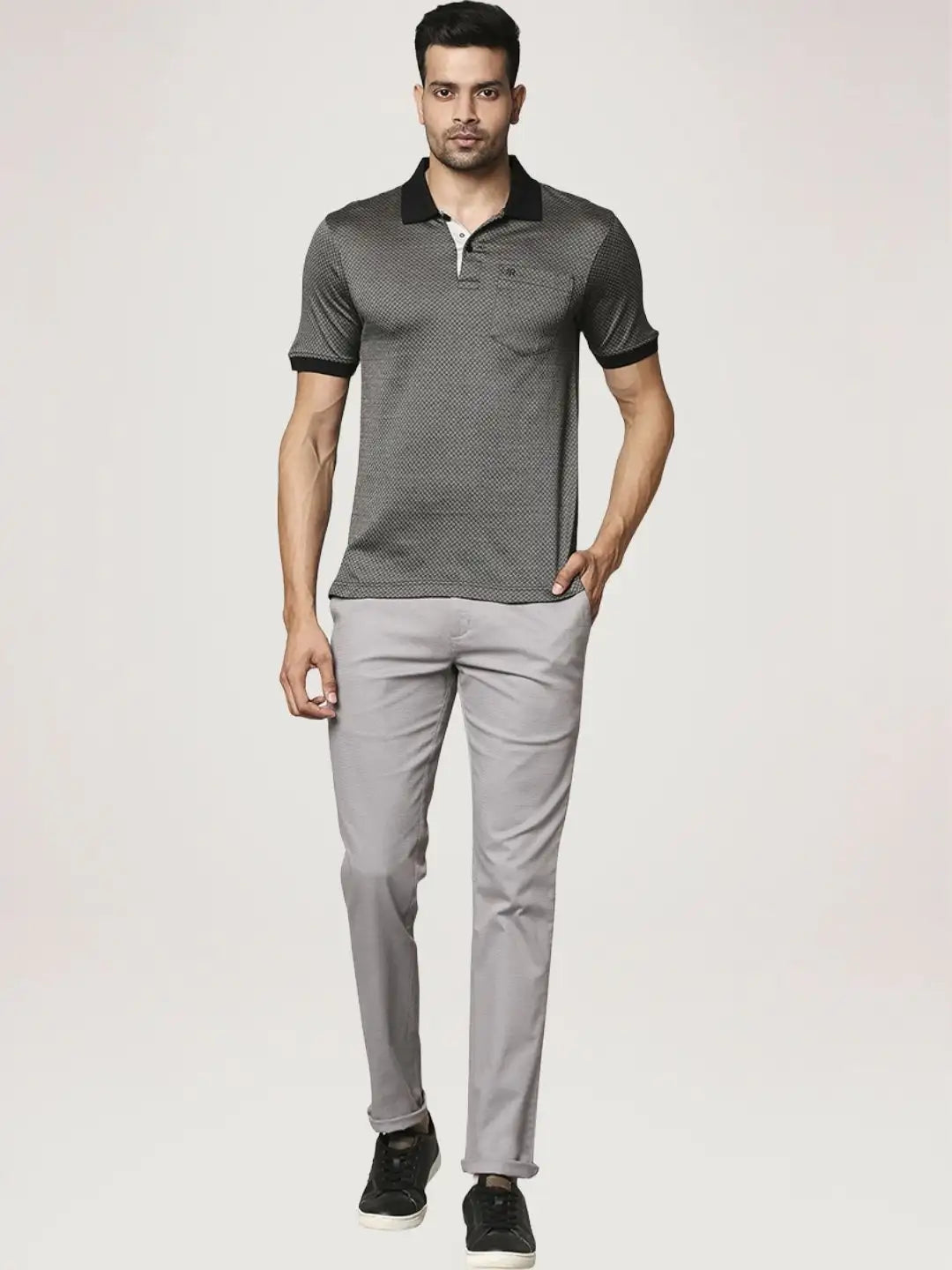 Raymond Men Black Solid Regular Fit Casual T-Shirt