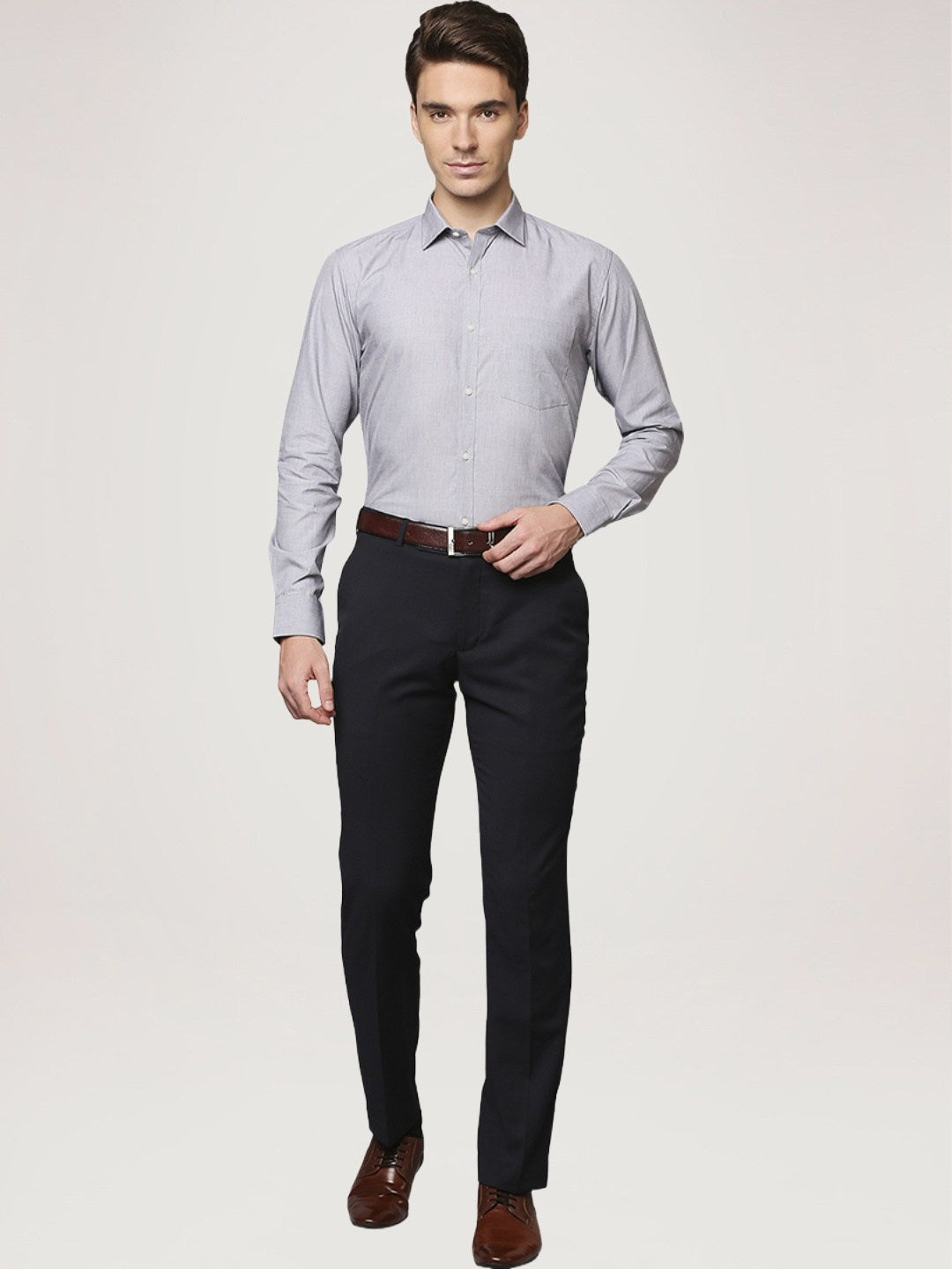 Park Avenue Men Medium Grey Solid Slim Fit Work Shirt