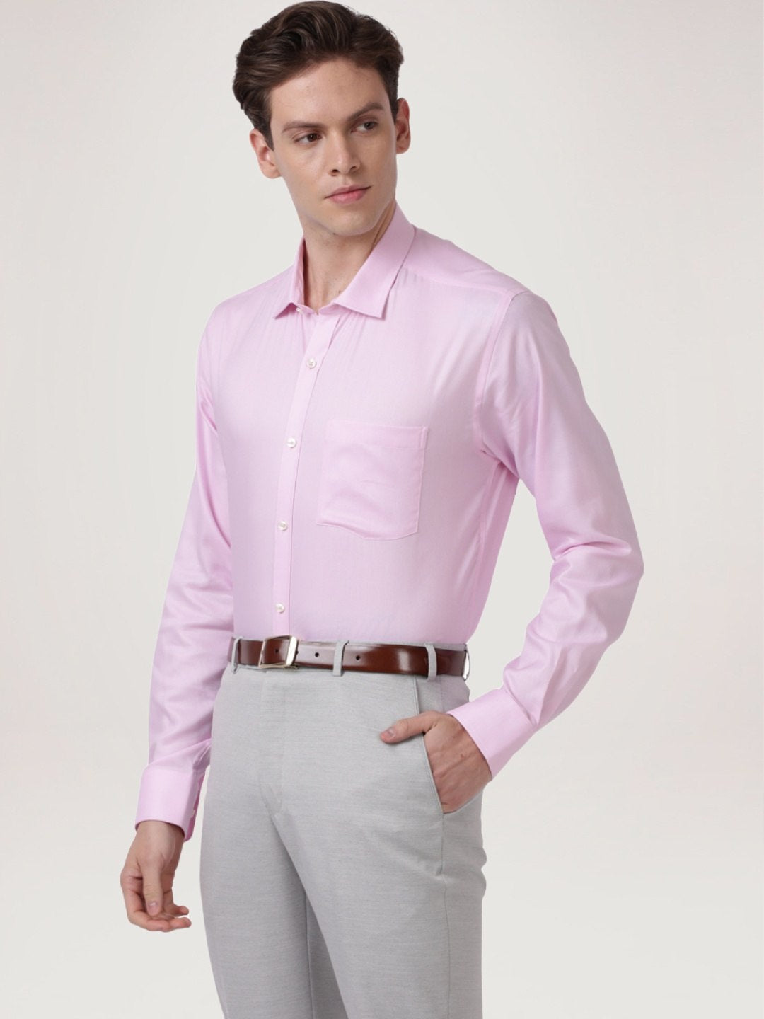 Park Avenue Men Light Red Solid Slim Fit Work Shirt