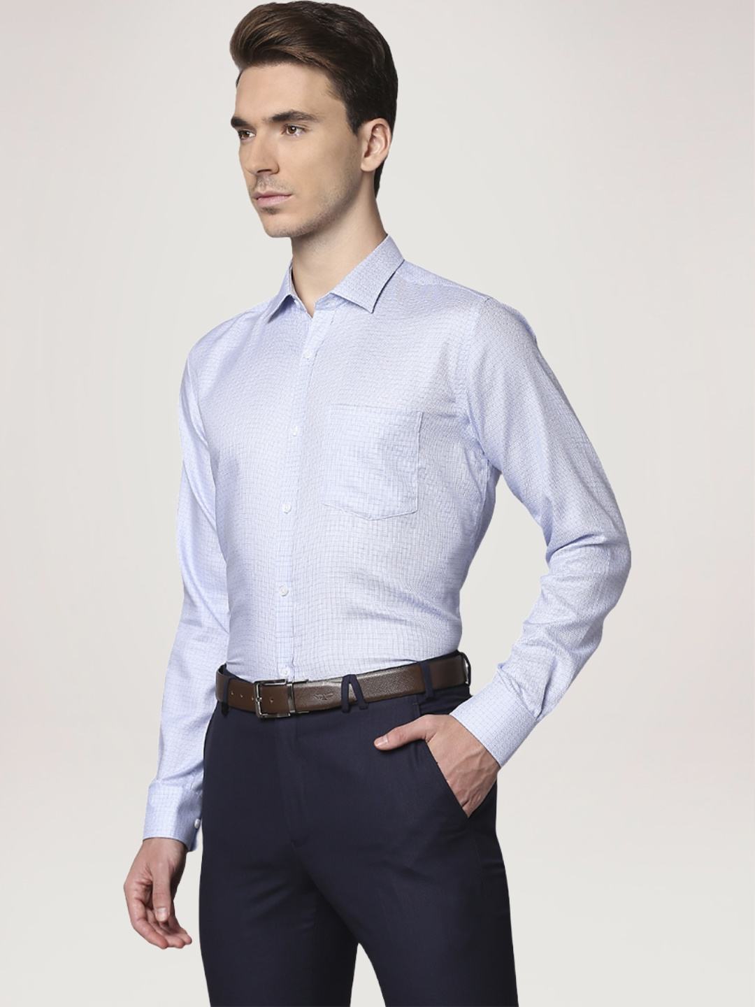 Park Avenue Men Medium Blue Checks Slim Fit Party Shirt