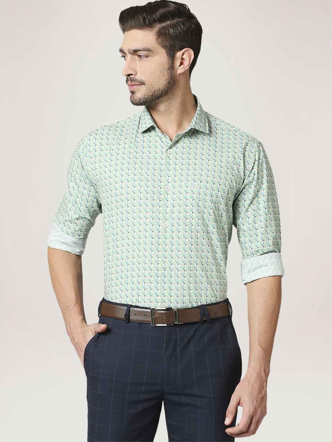 Park Avenue Men Medium Yellow Printed Slim Fit Work Shirt