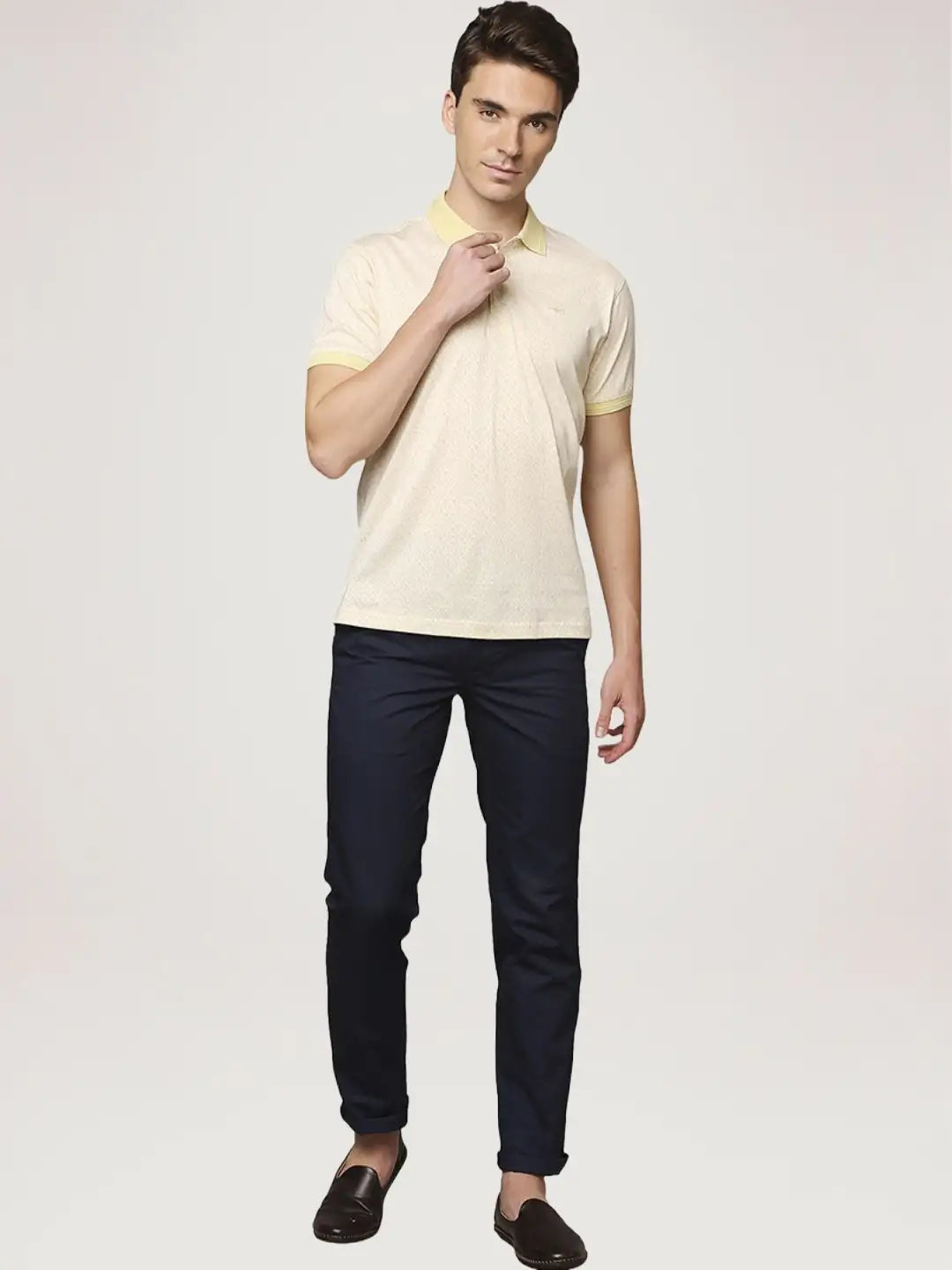 Park Avenue Men Medium Yellow Printed Slim Fit Casual Polo