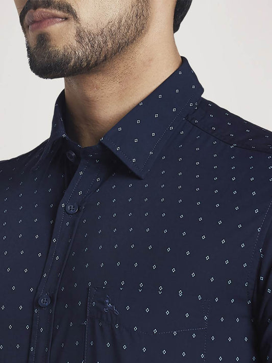 Parx Men Blue Printed Slim Fit Casual Shirt