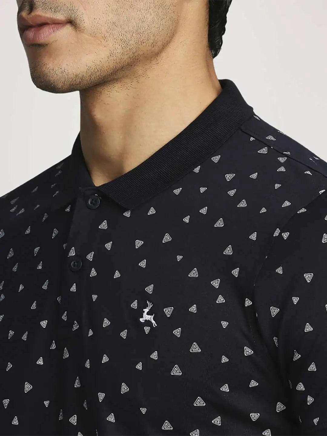 Parx Men Blue Printed Regular Fit Casual Polo