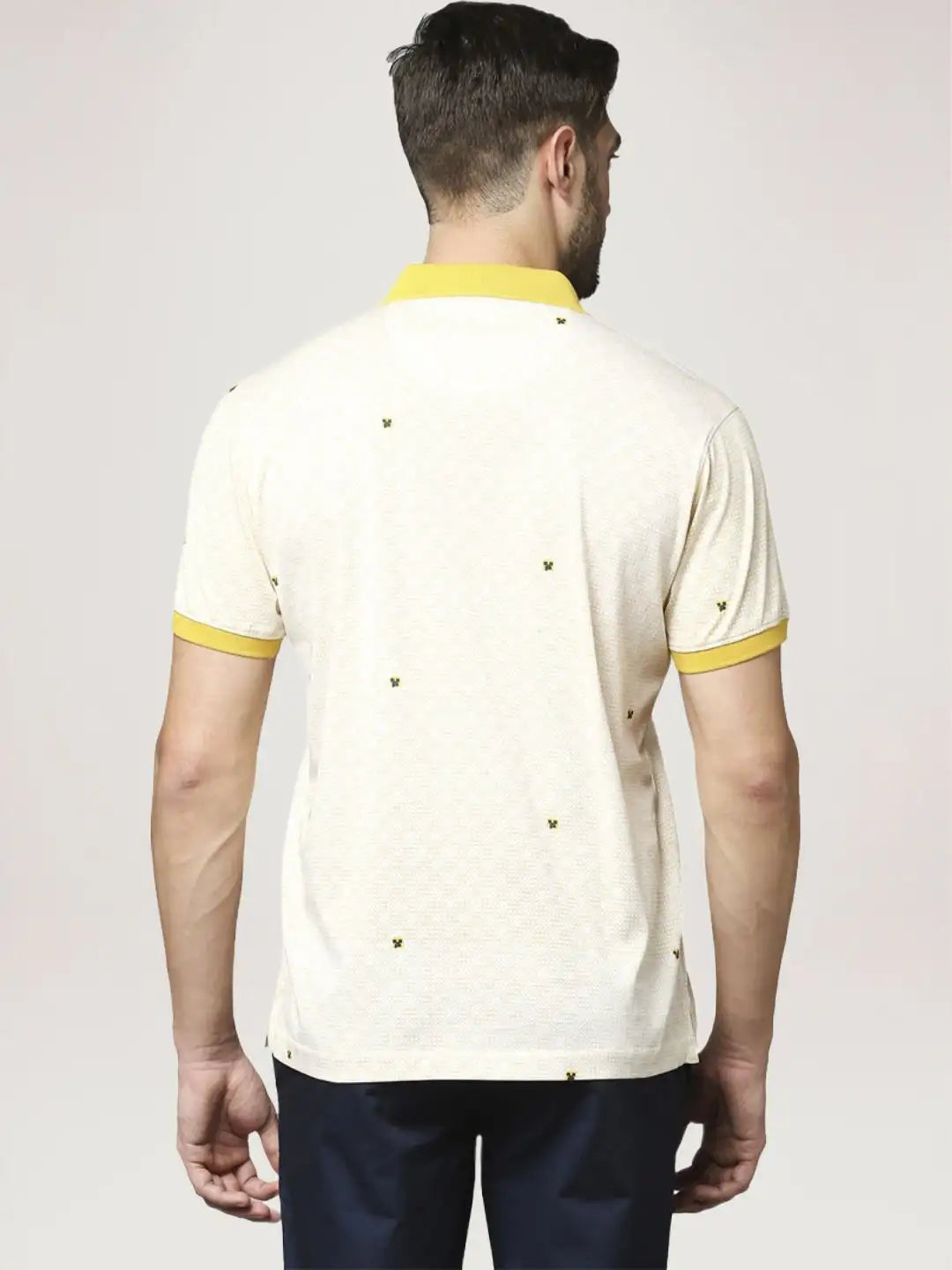 Park Avenue Men Medium Yellow Printed Slim Fit Casual Polo