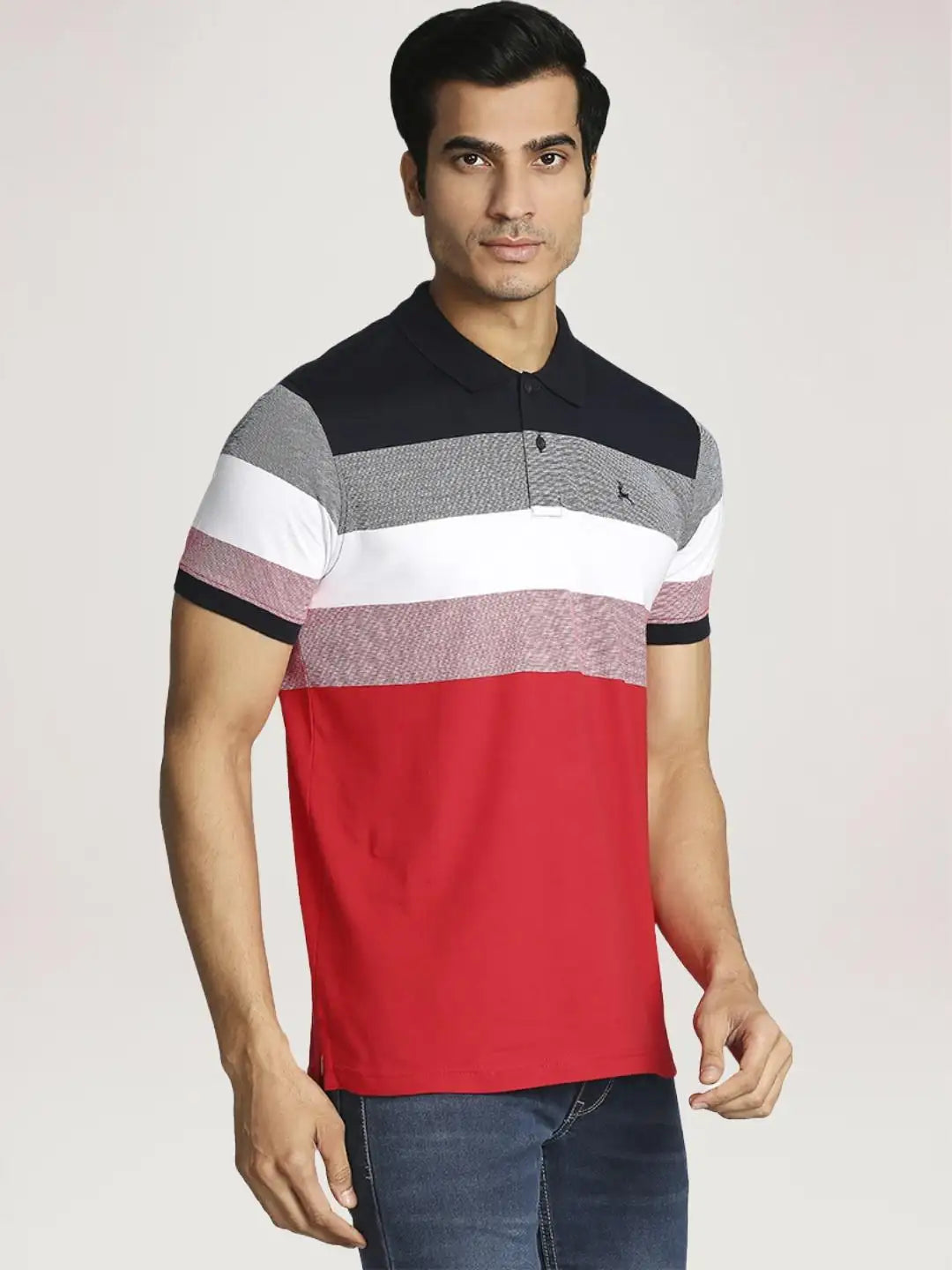 Parx Men Blue Stripe Regular Fit Casual Polo