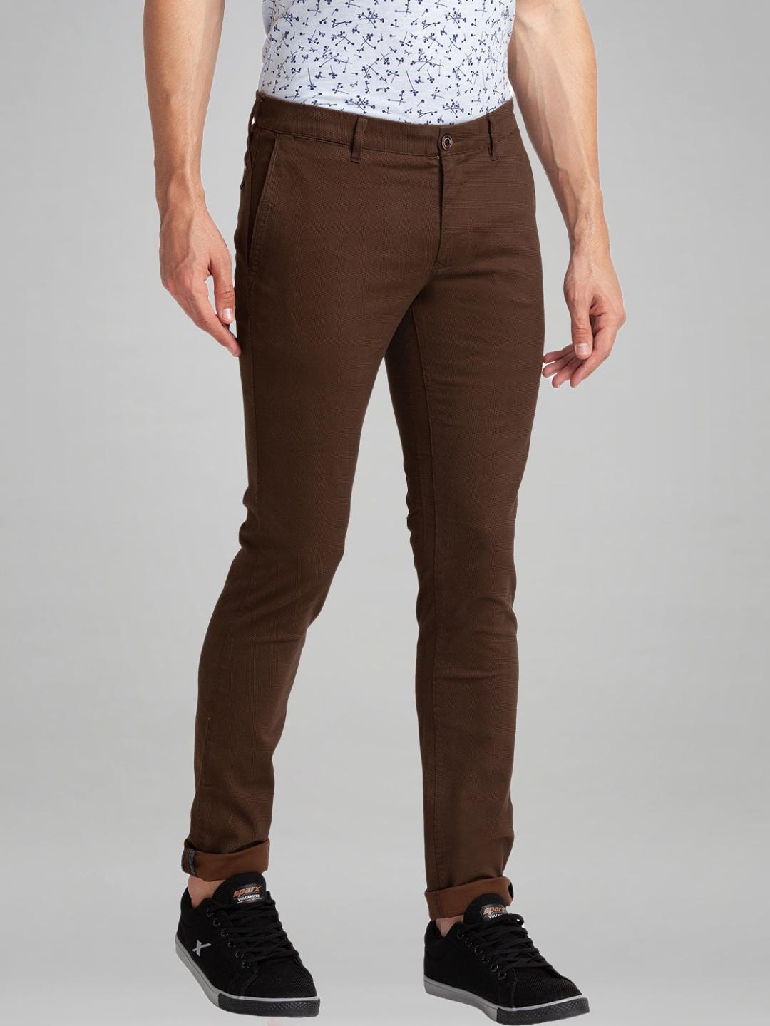 Parx Men Dark Brown Printed Super Slim Fit Work Trouser
