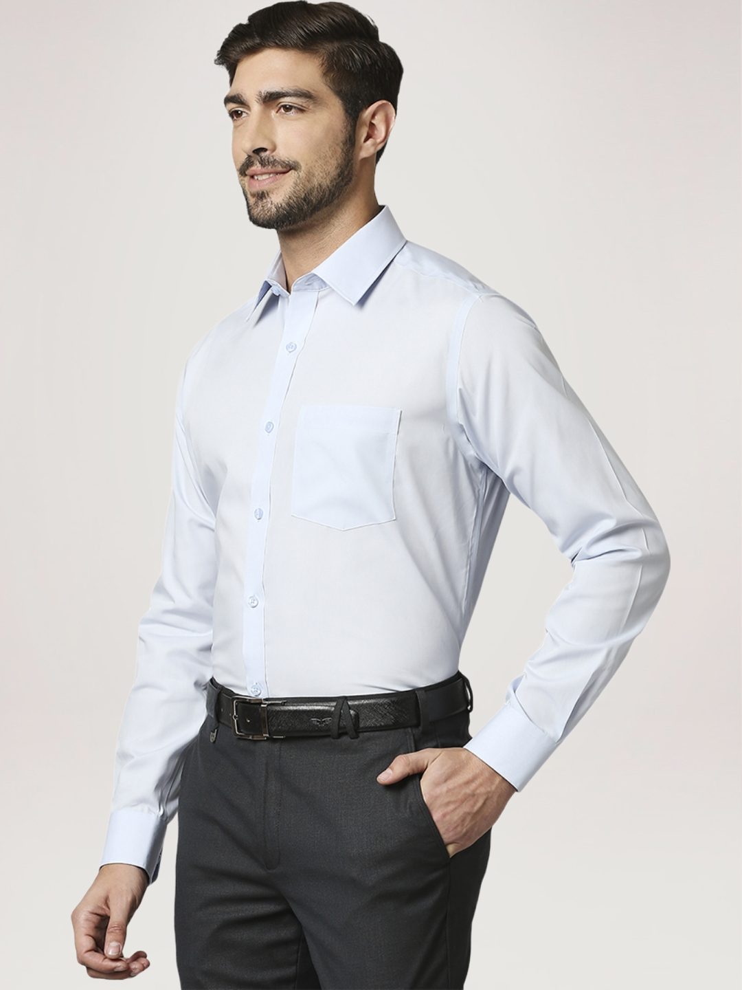 Park Avenue Men Light Blue Solid Regular Fit Work Shirt